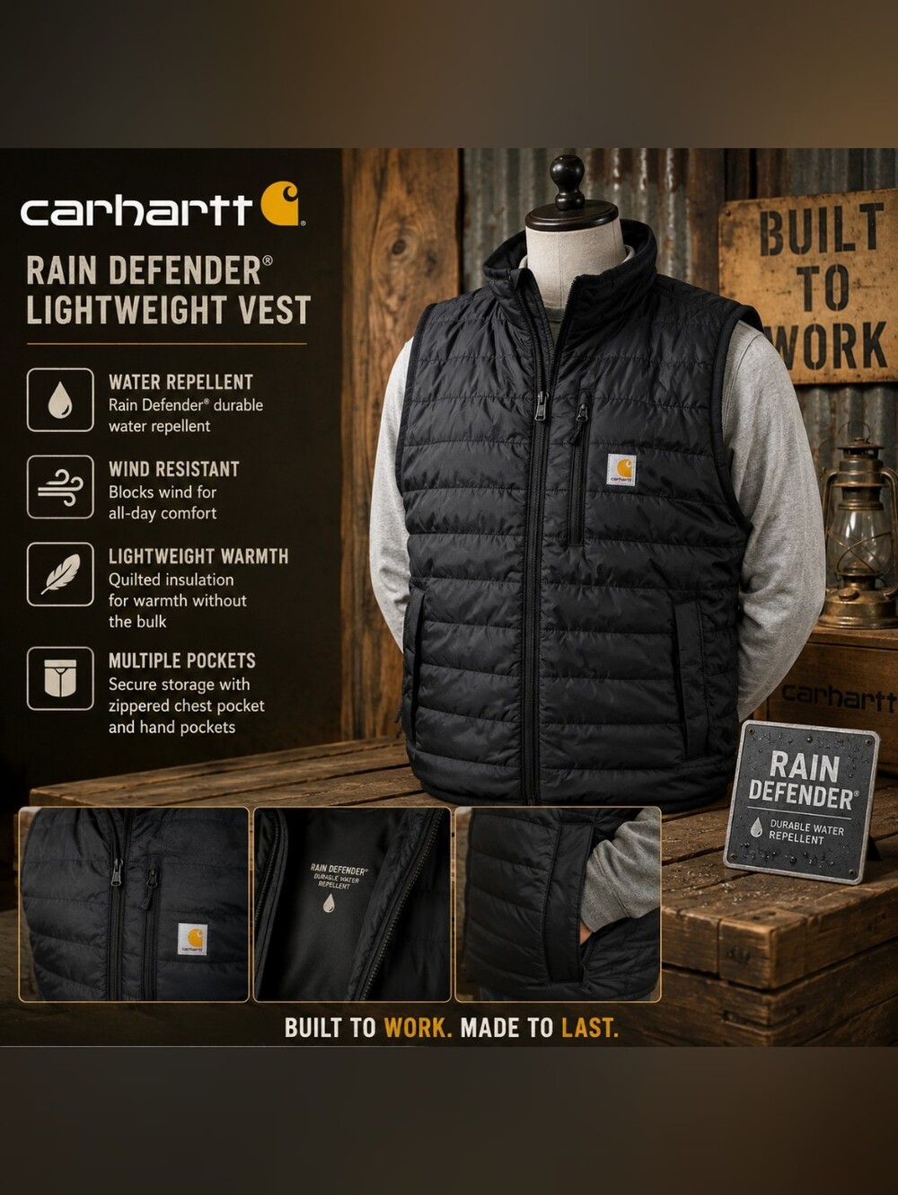 Carhartt Rain Defender® Lightweight Insulated Vest – Black – Men’s Large – NWT